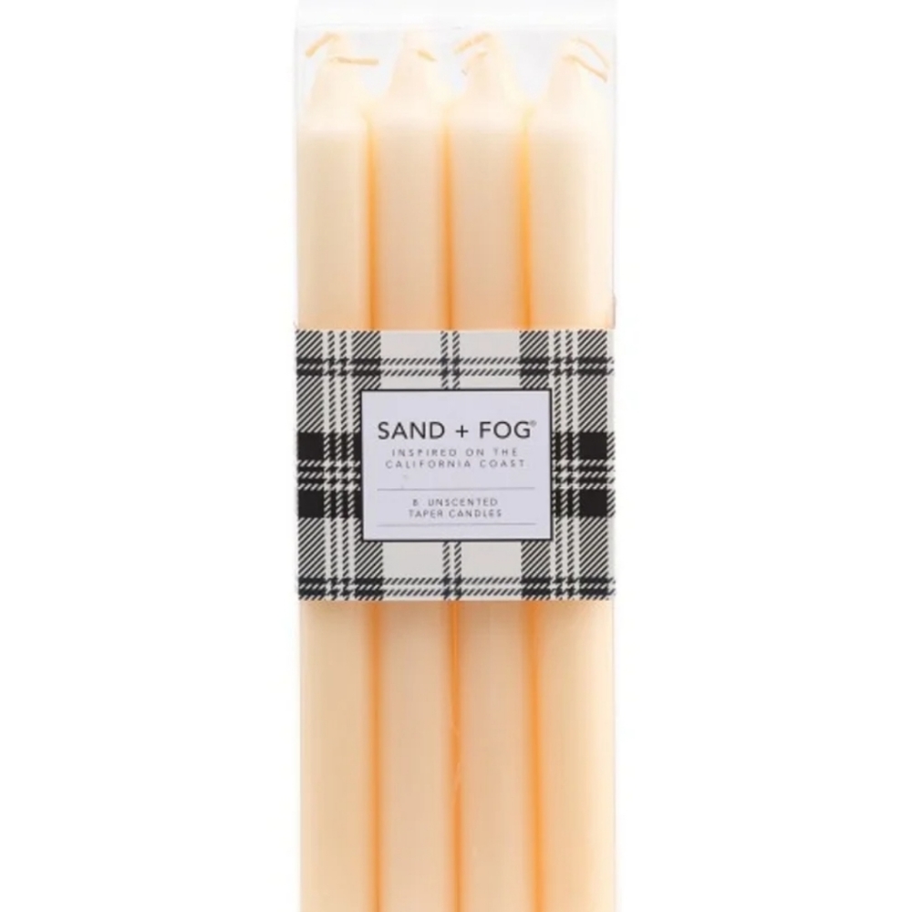 SAND AND FOG SET OF 8 UNSCENTED OFF- WHITE 10" TAPERED CANDLES BNWT 1 LEFT!